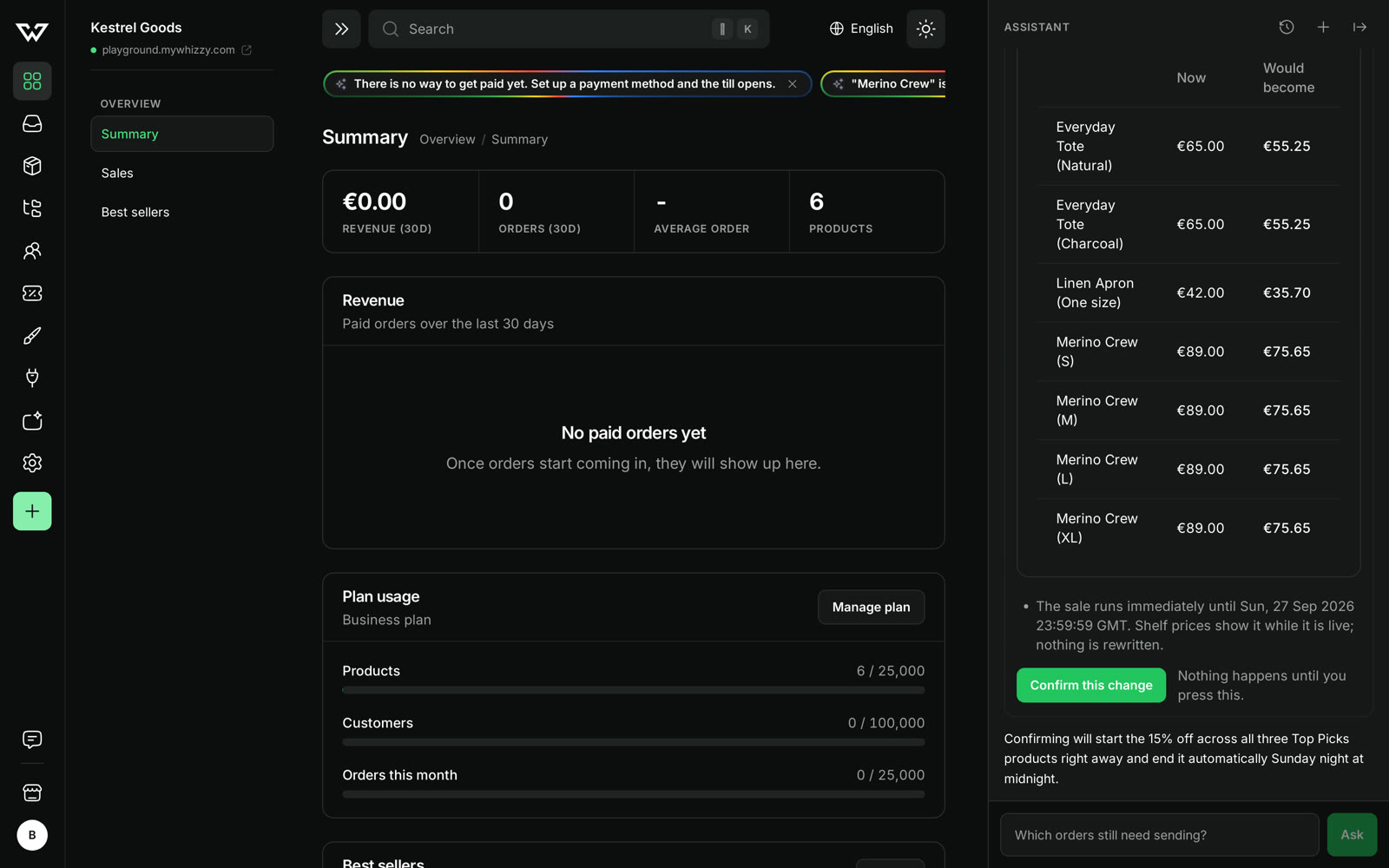 The preview: each variant with its current and proposed price.